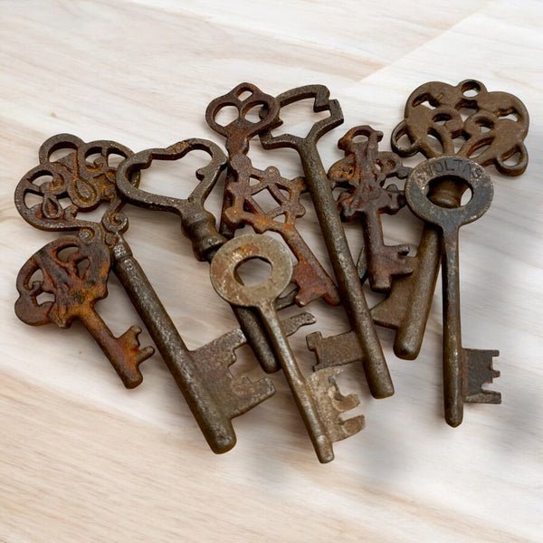 Antique Style 19th Century Iron Skeleton Keys Vintage Reproduction - Lot Of 10
