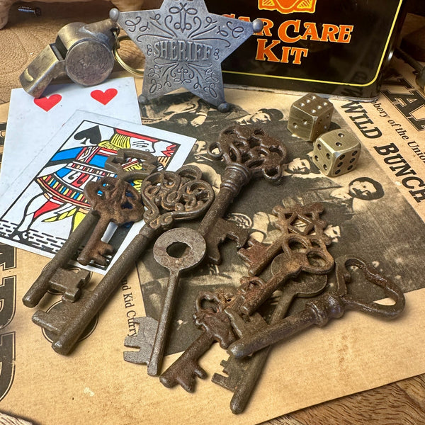 Antique Style 19th Century Iron Skeleton Keys Vintage Reproduction - Lot Of 10