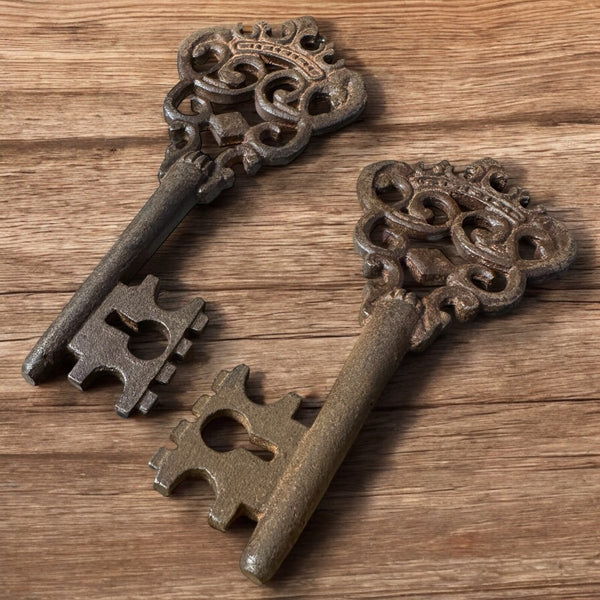 Crown Cast Iron Keys Set of Two 5" Keys With Antique Finish & Ornate Detailing