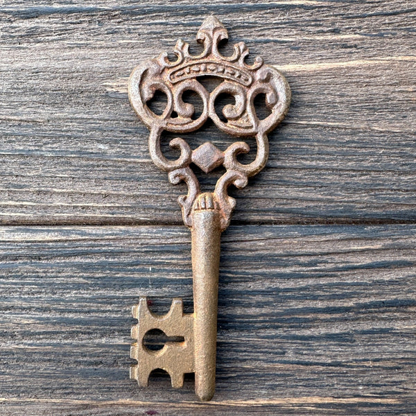 Crown Cast Iron Keys Set of Two 5" Keys With Antique Finish & Ornate Detailing