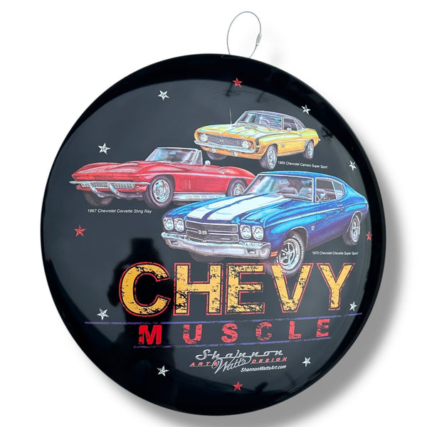 Chevy Muscle Car Metal Dome Sign 15.5" Garage Man Cave Bar Game Room Wall Decor
