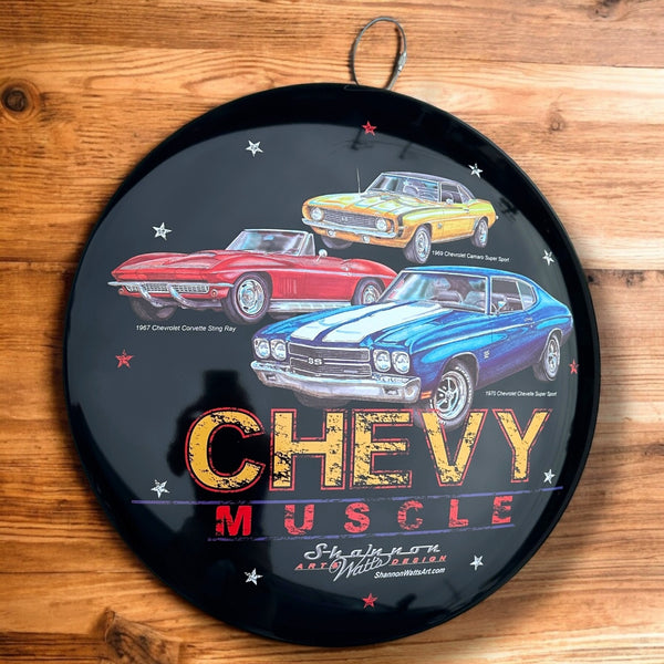 Chevy Muscle Car Metal Dome Sign 15.5" Garage Man Cave Bar Game Room Wall Decor