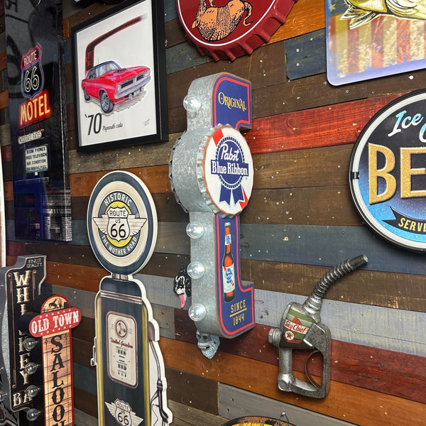 Pabst Blue Ribbon LED Sign – Vintage Double-Sided Marquee Wall Decor – Officially Licensed Galvanized Metal Light-Up Beer Sign – Bar, Garage, Man Cave Decoration – 25" Reproduction with Open Tray Gift Box