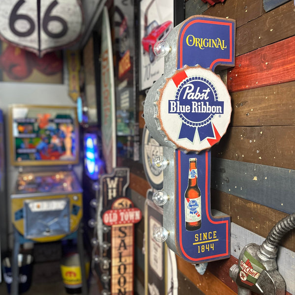 Pabst Blue Ribbon LED Sign – Vintage Double-Sided Marquee Wall Decor – Officially Licensed Galvanized Metal Light-Up Beer Sign – Bar, Garage, Man Cave Decoration – 25" Reproduction with Open Tray Gift Box