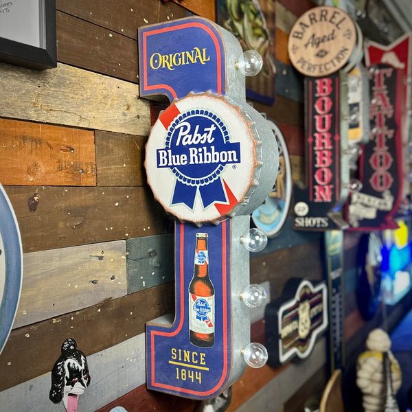 Pabst Blue Ribbon LED Sign – Vintage Double-Sided Marquee Wall Decor – Officially Licensed Galvanized Metal Light-Up Beer Sign – Bar, Garage, Man Cave Decoration – 25" Reproduction with Open Tray Gift Box