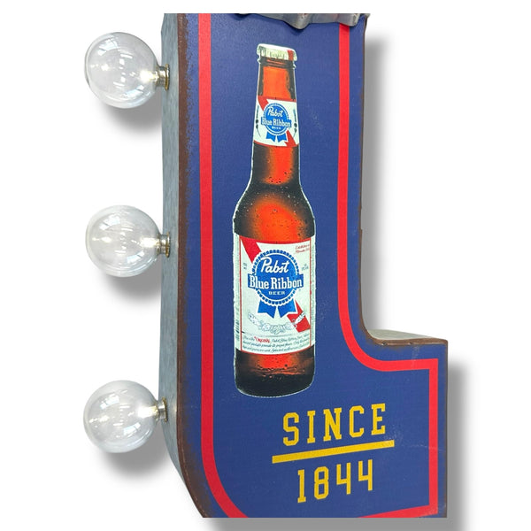 Pabst Blue Ribbon LED Sign – Vintage Double-Sided Marquee Wall Decor – Officially Licensed Galvanized Metal Light-Up Beer Sign – Bar, Garage, Man Cave Decoration – 25" Reproduction with Open Tray Gift Box