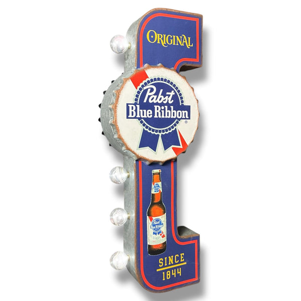 Pabst Blue Ribbon LED Sign – Vintage Double-Sided Marquee Wall Decor – Officially Licensed Galvanized Metal Light-Up Beer Sign – Bar, Garage, Man Cave Decoration – 25" Reproduction with Open Tray Gift Box