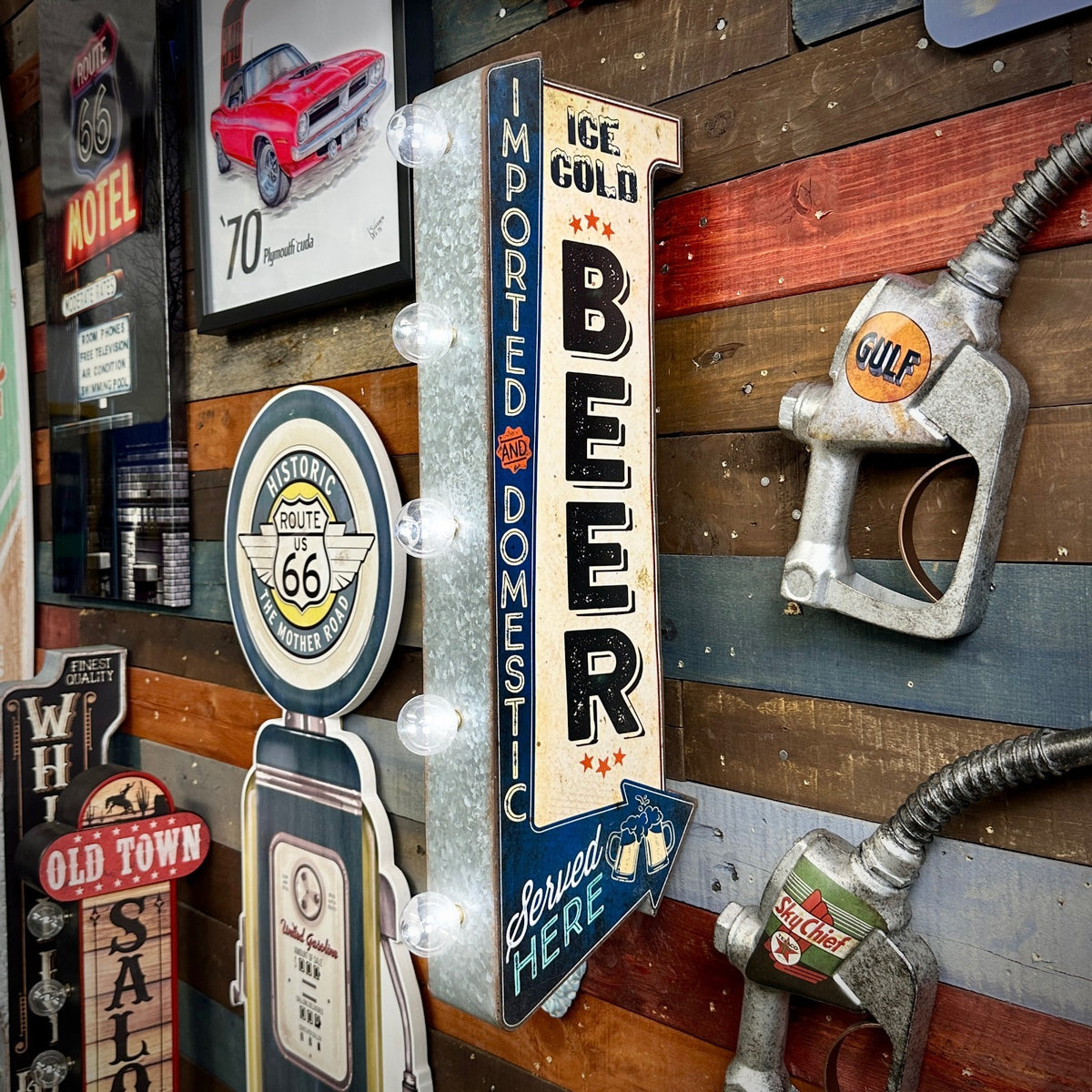 Vintage Style Beer Marquee LED Sign Double Sided Wall Arrow Bar Man Ca ...