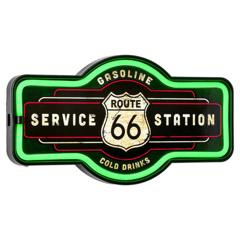 Route 66 Service Station LED Neon Light Sign Retro Americana Wall Decor 9.5"x17"