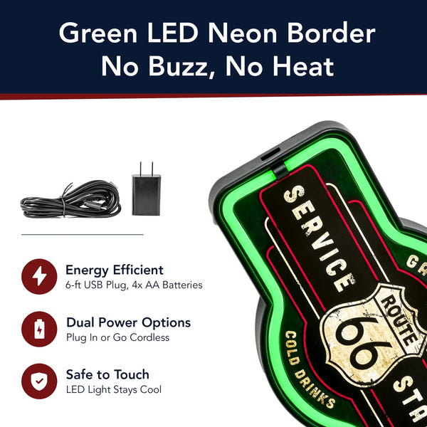 Route 66 Service Station LED Neon Light Sign Retro Americana Wall Decor 9.5"x17"