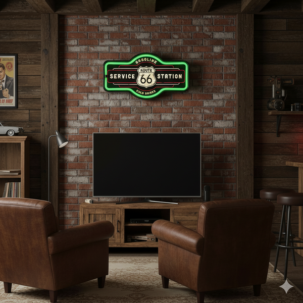 Route 66 Service Station LED Neon Light Sign Retro Americana Wall Decor 9.5"x17"