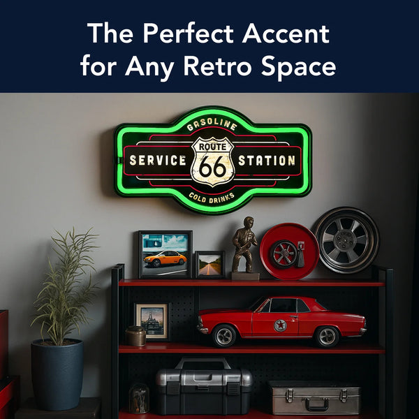 Route 66 Service Station LED Neon Light Sign Retro Americana Wall Decor 9.5"x17"