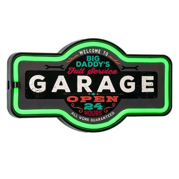 Big Daddy's Garage Full Service 24 Hour LED Neon Style Light Up Sign 17”