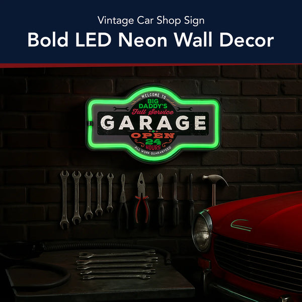 Big Daddy's Garage Full Service 24 Hour LED Neon Style Light Up Sign 17”