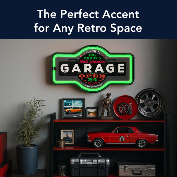 Big Daddy's Garage Full Service 24 Hour LED Neon Style Light Up Sign 17”