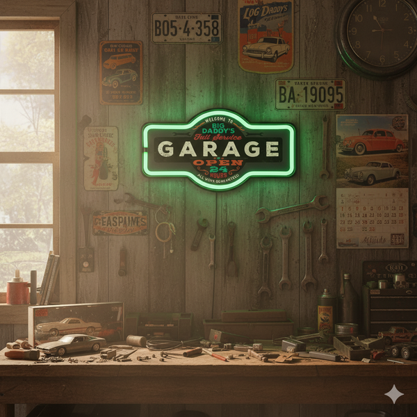 Big Daddy's Garage Full Service 24 Hour LED Neon Style Light Up Sign 17”