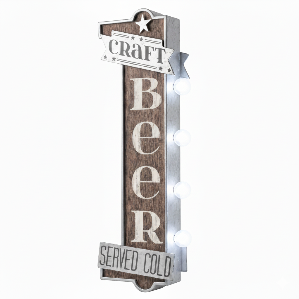 Craft Beer Double-Sided Light Up Marquee Sign Vintage LED Bar Wall Decor 25”