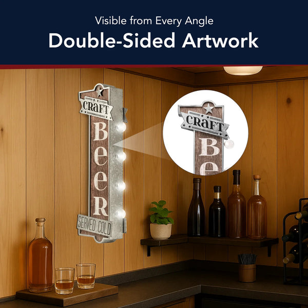 Craft Beer Double-Sided Light Up Marquee Sign Vintage LED Bar Wall Decor 25”