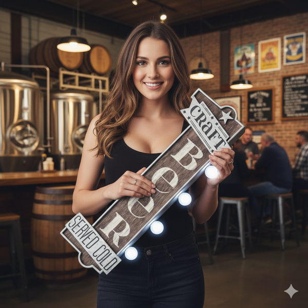 Craft Beer Double-Sided Light Up Marquee Sign Vintage LED Bar Wall Decor 25”