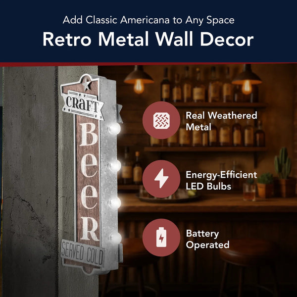 Craft Beer Double-Sided Light Up Marquee Sign Vintage LED Bar Wall Decor 25”