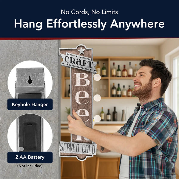 Craft Beer Double-Sided Light Up Marquee Sign Vintage LED Bar Wall Decor 25”