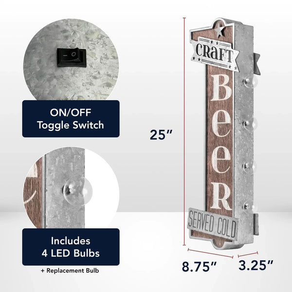 Craft Beer Double-Sided Light Up Marquee Sign Vintage LED Bar Wall Decor 25”