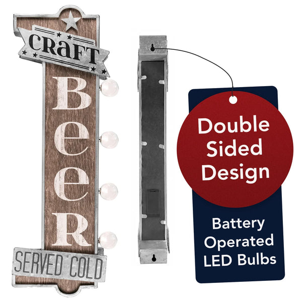 Craft Beer Double-Sided Light Up Marquee Sign Vintage LED Bar Wall Decor 25”