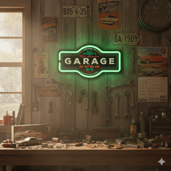 Big Daddy's Garage Full Service 24 Hour LED Neon Style 17" Light Up Sign