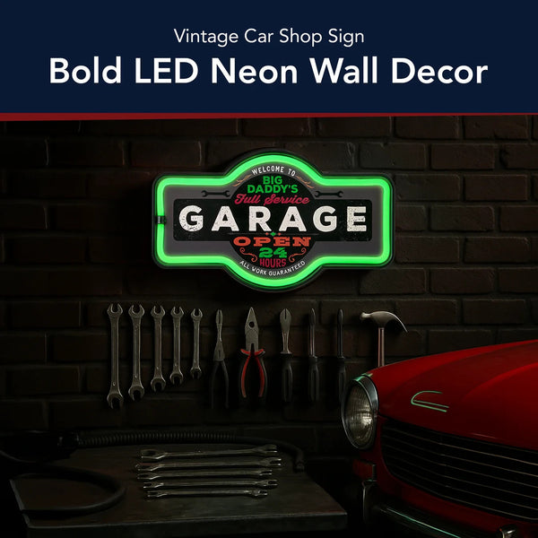 Big Daddy's Garage Full Service 24 Hour LED Neon Style 17" Light Up Sign