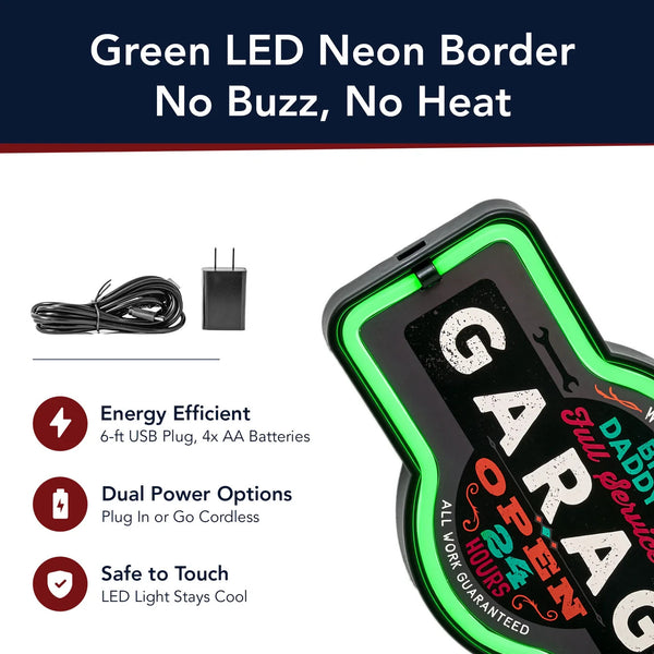 Big Daddy's Garage Full Service 24 Hour LED Neon Style 17" Light Up Sign