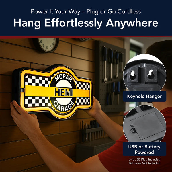 Mopar HEMI Garage LED Neon Light Wall Sign USB/Battery 17.25x9.5 Man Cave