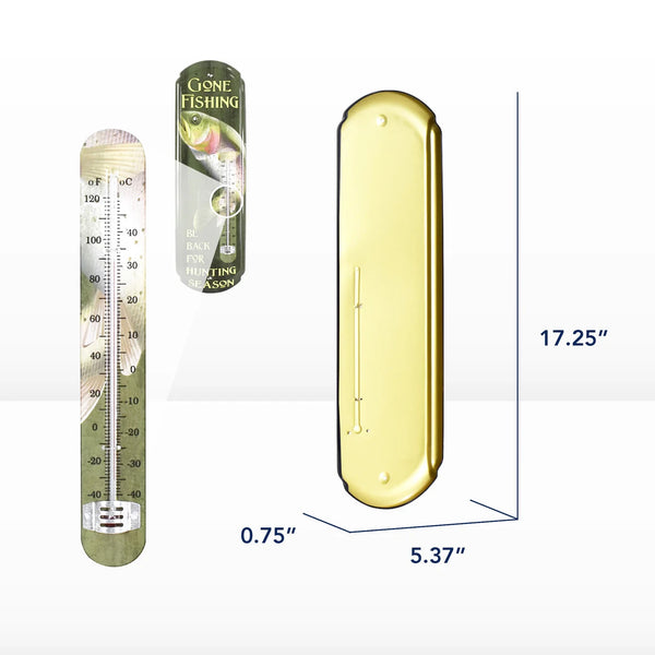 Gone Fishing Vintage Thermometer Sign Trout Metal Man Cave Wall Decor 17.25"