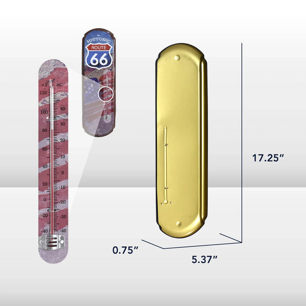 Historic Route 66 Metal Thermometer Sign 17.25" Vintage Wall Decor Dual-Scale