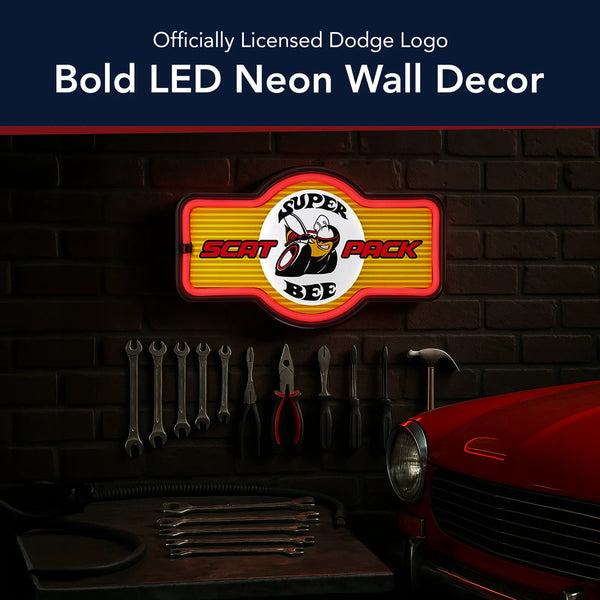 Dodge Super Bee LED Neon Light Sign — Vintage-Inspired Wall Decor for Garage, Man Cave, or Home Bar