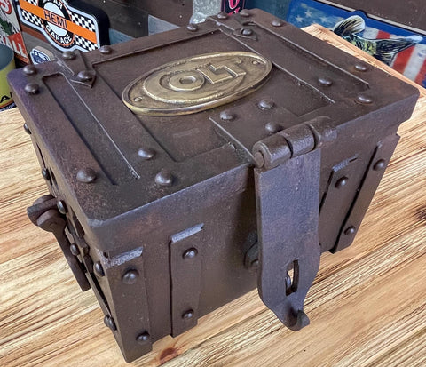 Colt Cast Iron Strong Box Antique Finish Brass Tag Vintage Western Decor