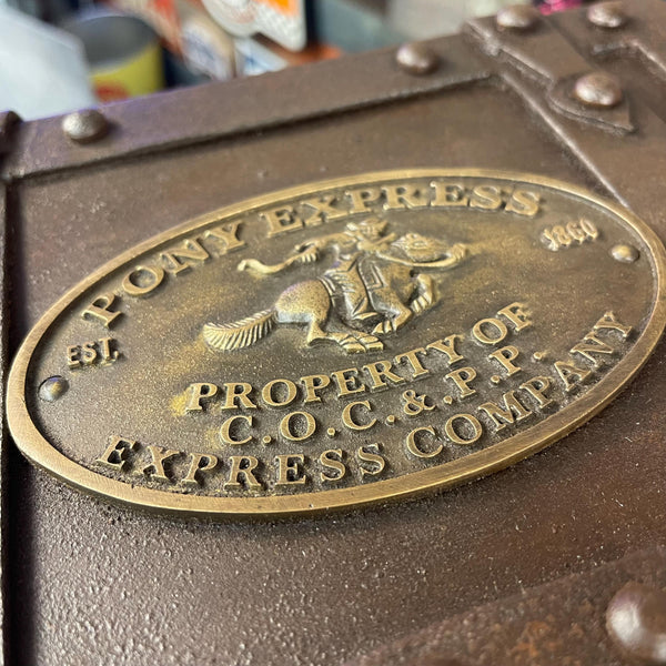 Pony Express Cast Iron Strong Box Antique Finish Brass Tag Vintage Western Decor