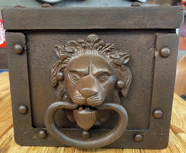 Pony Express Cast Iron Strong Box Antique Finish Brass Tag Vintage Western Decor