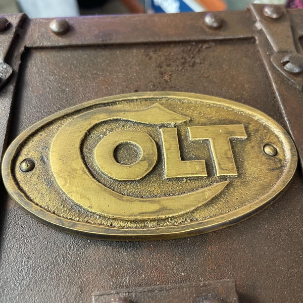 Colt Cast Iron Strong Box Antique Finish Brass Tag Vintage Western Decor