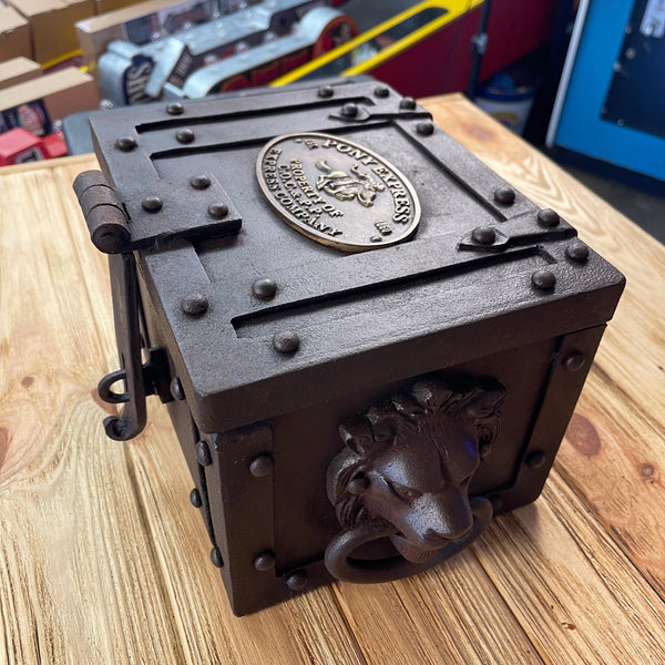 Pony Express Cast Iron Strong Box Antique Finish Brass Tag Vintage Western Decor