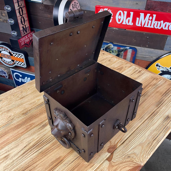 Pony Express Cast Iron Strong Box Antique Finish Brass Tag Vintage Western Decor