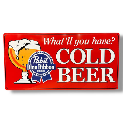 Pabst Blue Ribbon Cold Beer Licensed Metal Sign 19" x 9.5" Bar Man Cave Decor