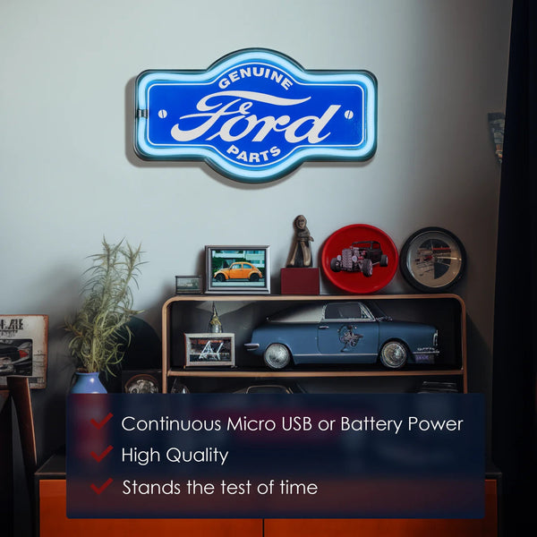 Ford Genuine Parts LED Neon Wall Sign Vintage Garage Man Cave Garage Bar Decor
