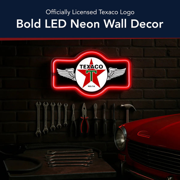 Texaco Gasoline LED Neon Wall Sign Vintage Garage Man Cave Bar Decor