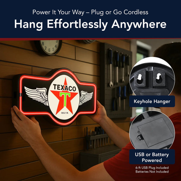 Texaco Gasoline LED Neon Wall Sign Vintage Garage Man Cave Bar Decor