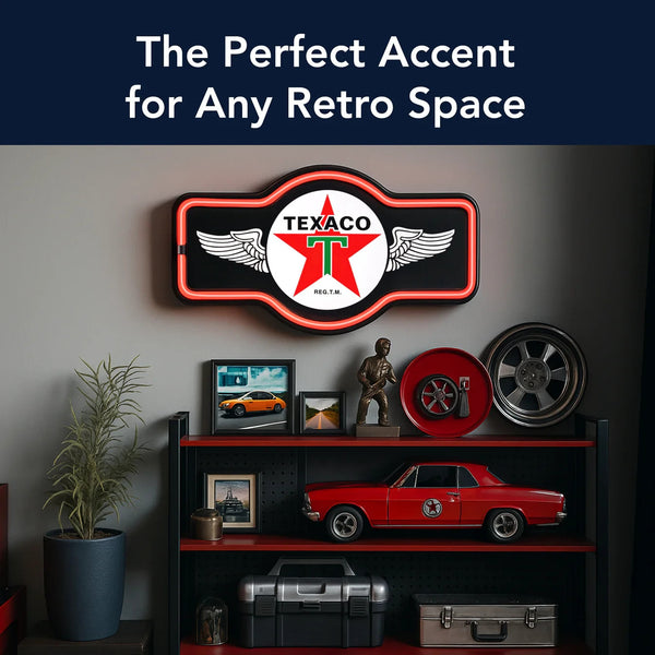 Texaco Gasoline LED Neon Wall Sign Vintage Garage Man Cave Bar Decor