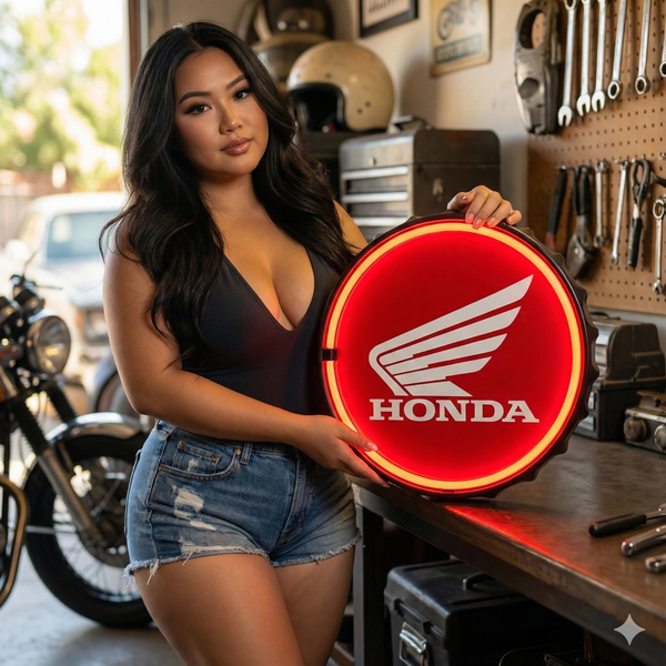 Honda Wing 12" LED Neon Light Up Sign Man Cave Garage Decor Battery/USB Power