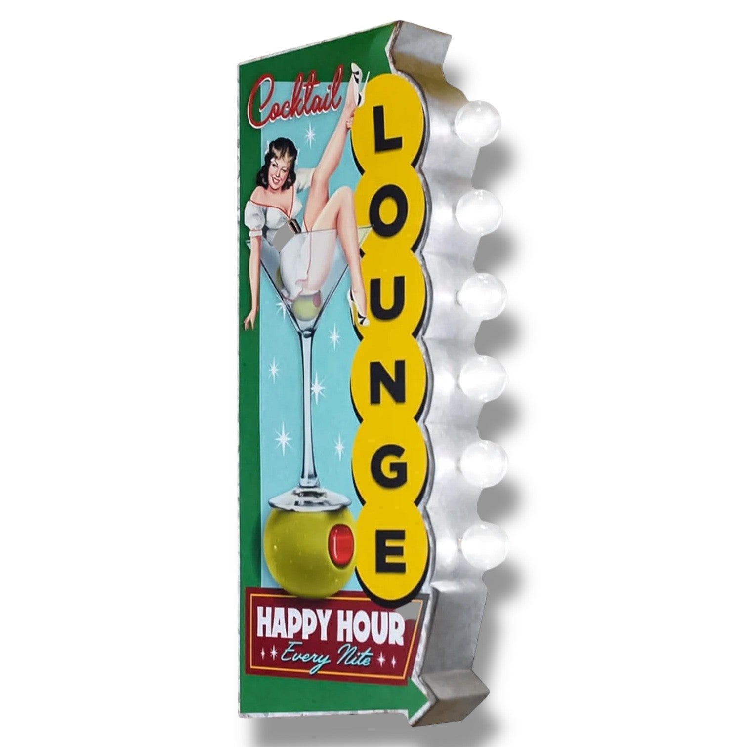 Cocktail Lounge Happy Hour Double-Sided Retro Vintage Inspired Marquee LED Sign