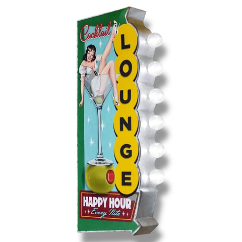 Cocktail Lounge Happy Hour Double-Sided Retro Vintage Inspired Marquee LED Sign