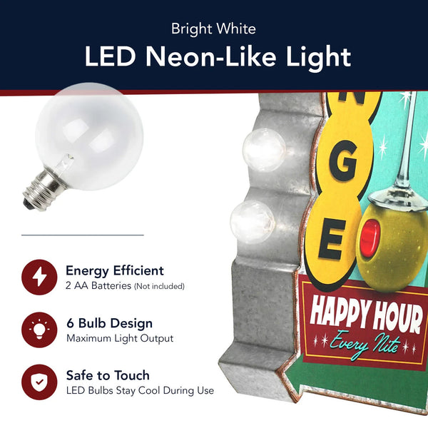 Cocktail Lounge Happy Hour Double-Sided Retro Vintage Inspired Marquee LED Sign