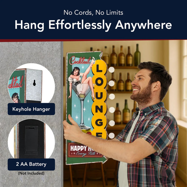 Cocktail Lounge Happy Hour Double-Sided Retro Vintage Inspired Marquee LED Sign